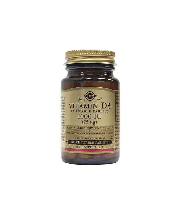 SOLGAR VITAMIN D3 1000IU 100 CHEWABLE STRAWBERRY BANANA FLAVOUR