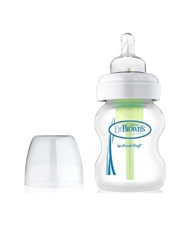 DR BROWN'S NATURAL FLOW OPTIONS PLASTIC BOTTLE WITH WIDE NECK TEAT SILICONE 0m+ 150ml150ml