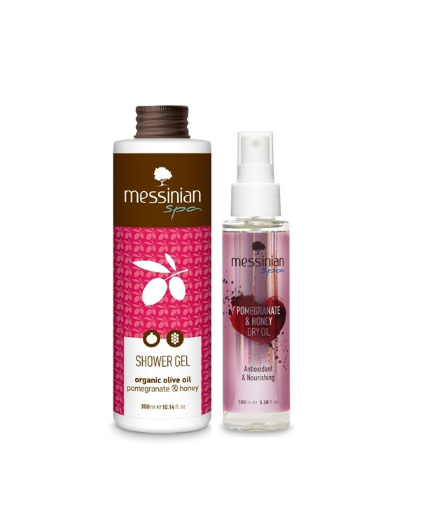 MESSINIAN SPA POMEGRANATE HONEY DRY OIL 100ml & POMEGRANATE HONEY ΑΦΡΟΛΟΥΤΡΟ 300ml