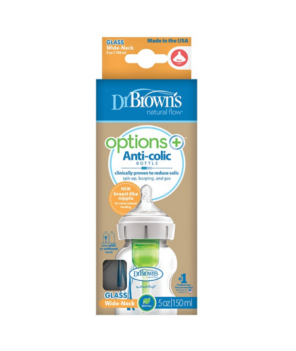 DR.BROWN'S OPTIONS+ ANTI COLIQUES ΓΥΑΛΙΝΟ ΜΠΙΜΠΕΡΟ Φ.Λ. 150ml