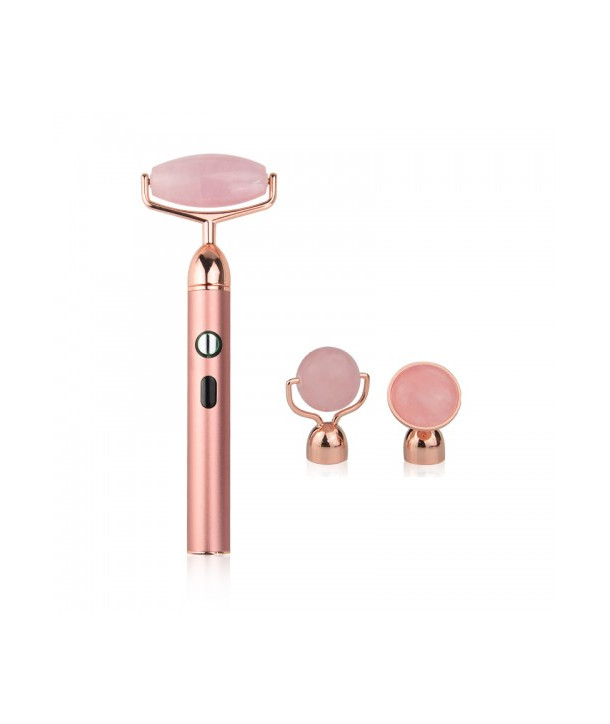 FACIAL ROLLER ΡΟΖ ΕΠΑΝΑΦΟΡΤΙΖΟΜΕΝΟ USB ROLLER ΜΕ 3 ΔΙΑΦΟΡΕΤΙΚΕΣ ΚΕΦΑΛΕΣ