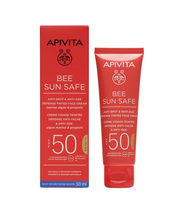 APIVITA BEE SUN SAFE ANTI-SPOT & ANTI-AGE SPF50 DEFENSE TINTED FACE CREAM 50ml
