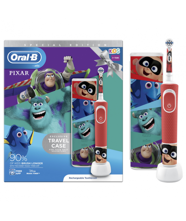 ORAL B ΠΑΙΔΙΚΗ ΕΠΑΝΑΦΟΡΤΙΖΟΜΕΝΗ ΟΔΟΝΤΟΒΟΥΡΤΣΑ PIXAR KIDS 3 ΕΤΩΝ+ & ΘΗΚΗ ΤΑΞΙΔΙΟΥ