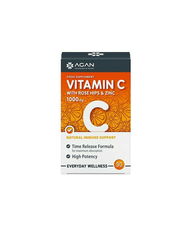 AGAN VITAMIN C 1000mg WITH ROSE HIPS & ZINC 30 TABS