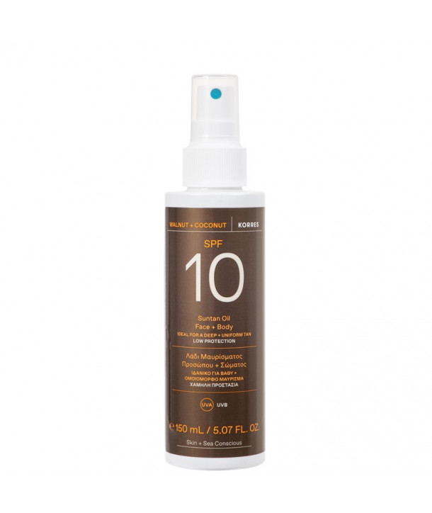 KORRES WALNUT & COCONUT SPF10 SUNTAN OIL FACE BODY 150ml