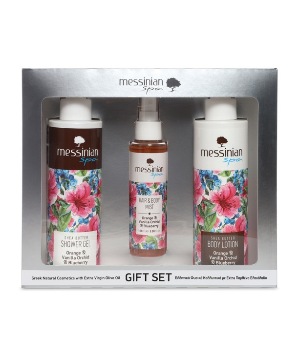 MESSINIAN SPA GIFT SET SILVER ΠΟΡΤΟΚΑΛΙ ΒΑΝΙΛΙΑ ΟΡΧΙΔΕΑ ΑΦΡΟΛΟΥΤΡΟ 300ml & ΓΑΛΑΚΤΩΜΑ 300ml & MIST 100ml