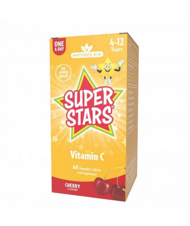 NATURES AID SUPER STARS VITAMIN C 60 CHEW TABS CHERRY FLAVOUR