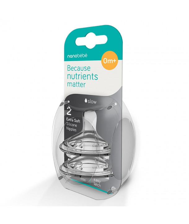 NANOBEBE SLOW 2 EXTRA SOFT SILICONE NIPPLES 0m+