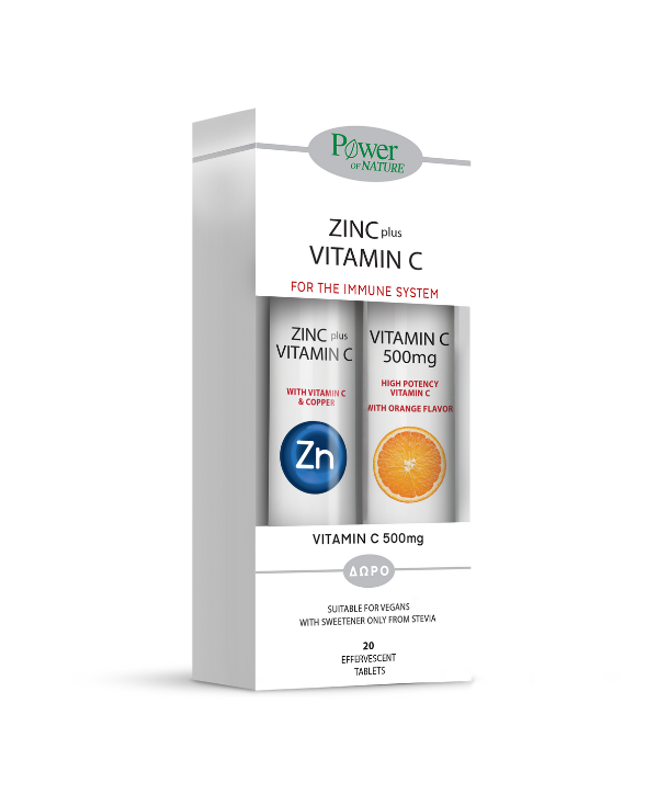 POWER HEALTH ZINC + VITAMIN C STEVIA 20 EFFERV. TABS & FREE VITAMIN C 500mg 20 EFFERV.TABS