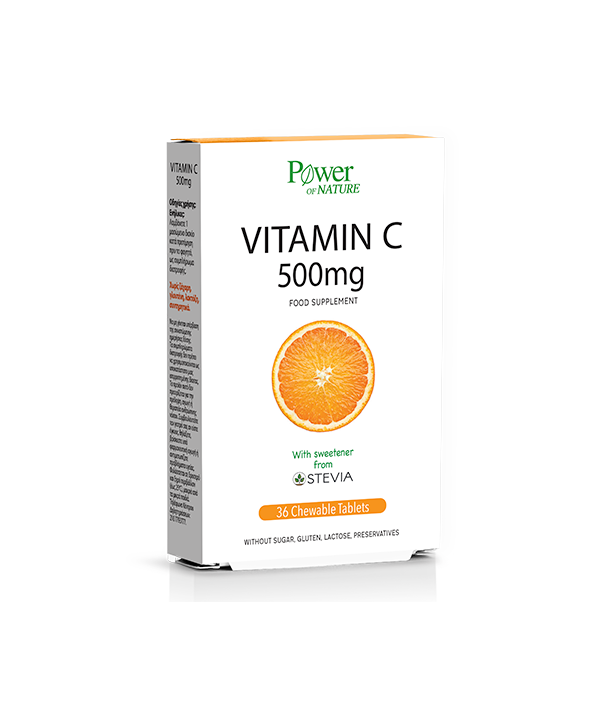 POWER HEALTH VITAMIN C 500mg STEVIA 36 ΜΑΣΩΜΕΝΑ ΔΙΣΚΙΑ