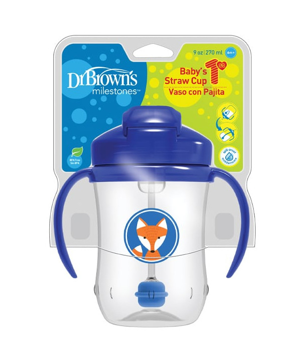 DR BROWN'S BABY 1ST STRAW CUP ΜΠΛΕ ΚΥΠΕΛΛΟ ΜΕ ΕΥΠΛΑΣΤΟ ΚΑΛΑΜΑΚΙ 270 ml