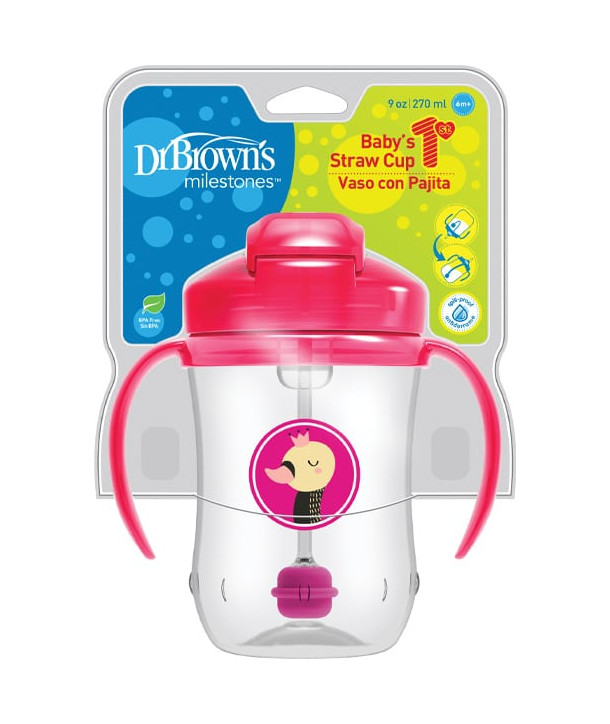 DR BROWN'S BABY'S 1ST STRAW CUP ROZ ΚΥΠΕΛΛΟ ΜΕ ΕΥΠΛΑΣΤΟ ΚΑΛΑΜΑΚΙ 270 ml
