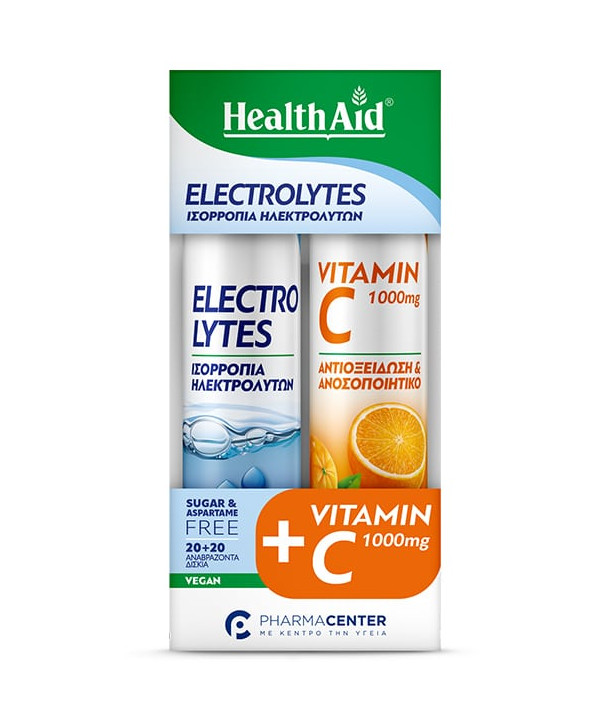 Health Aid Promo Pack Electrolytes, 20tabs & Vitamin C 1000mg, 20tabs
