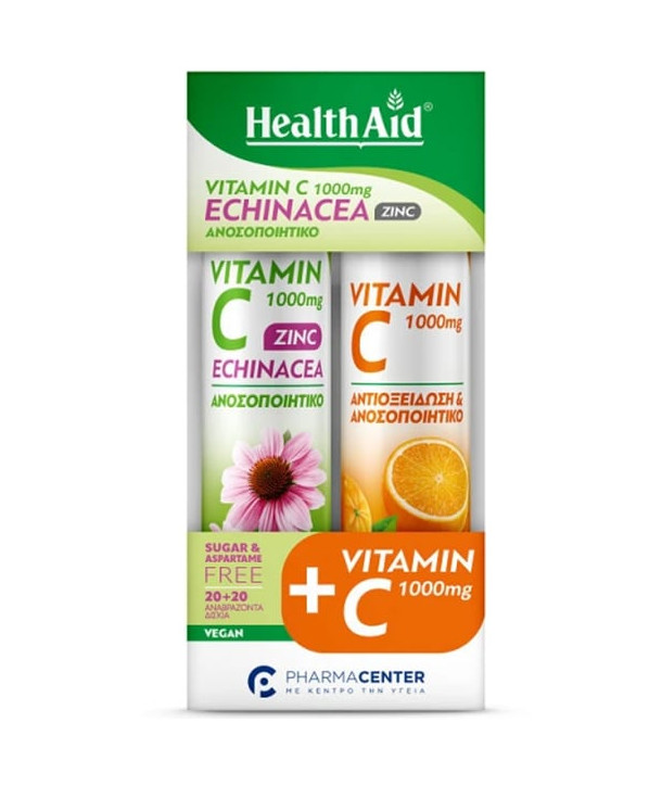 Health Aid Promo Pack Vitamin C 1000mg Echinacea Zinc, 20tabs & Vitamin C 1000mg, 20tabs