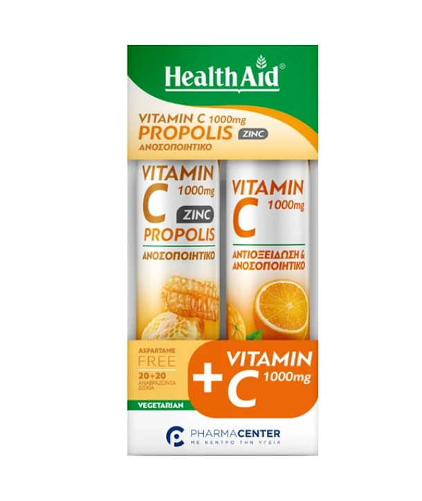 Health Aid Promo Pack Vitamin C 1000mg Propolis, 20tabs & Vitamin C 1000mg, 20tabs