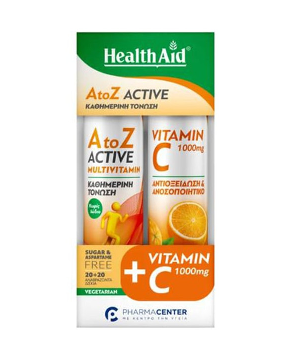 Health Aid Promo A to Z Active Multivitamin, 20 Αναβράζοντα Δισκία & Vitamin C 1000mg, 20 Αναβράζοντα Δισκία