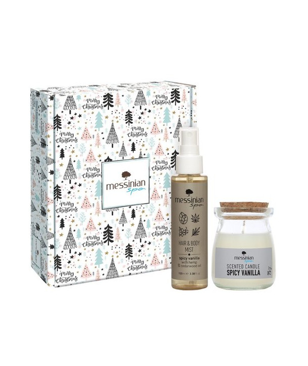 Messinian Spa Promo Christmas Box Spread The Scent Spicy Vanilla Scented Candle 75gr & Hair & Body Mist 100ml