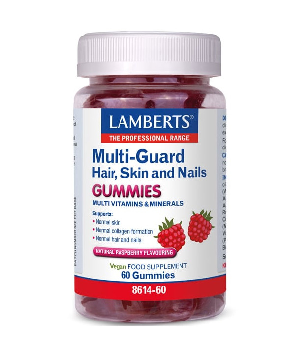LAMBERTS MULTI GUARD HAIR SKIN NAILS 60 GUMMIES RASPBERRY FLAVOUR