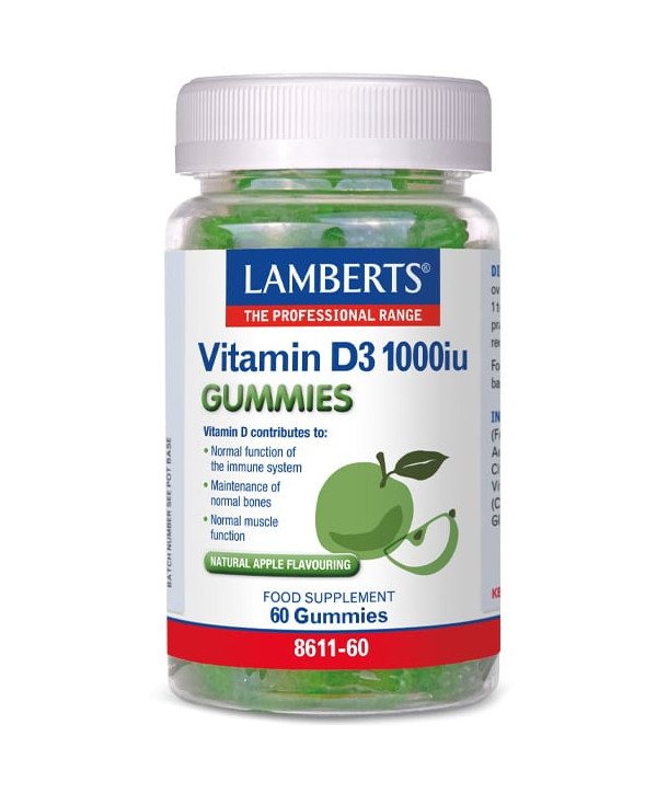 LAMBERTS VIT.D3 1000IU 60GUMMIES (APPLE)