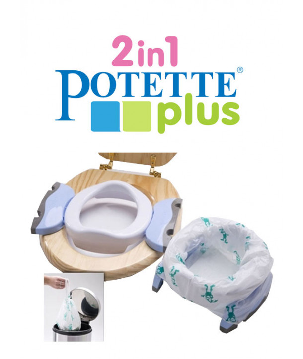 Potette Plus 2-in-1, Folding Travel Potty & Toilet Trainer Seat, White/Blue