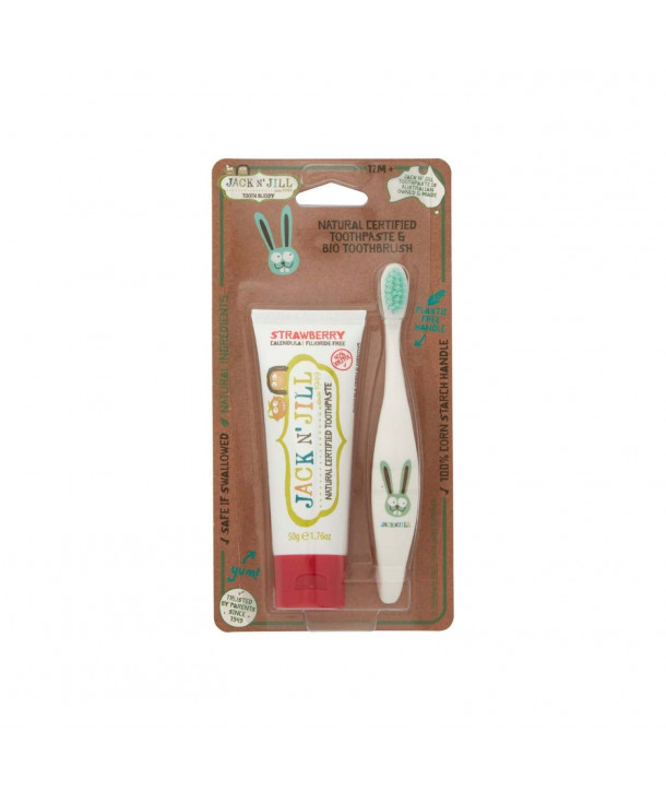 Jack n’ Jill Σετ Natural Certified 6m+ Toothpaste Strawberry 50g & Kids Bio Toothbrush Extra Soft