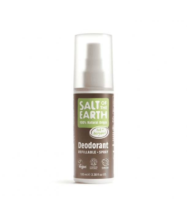Salt of the Earth Vegan Natural Deodorant Spray Refillable Oud & Bergamot 100ml