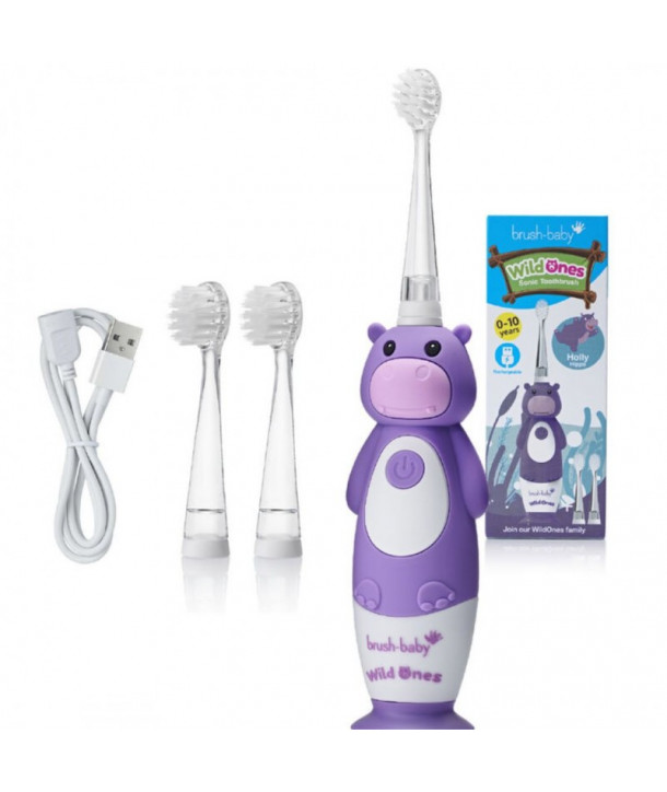 Brush-Baby: Επαναφορτιζόμενη Ηλεκτρική Οδοντόβουρτσα WildOnes 0-10 ετών-Hippo