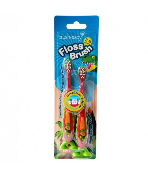 Brush-Baby: FlossBrush-Η Ιδανική Οδοντόβουρτσα για Παιδιά 3-6 Ετών -Crocodile σετ των 2