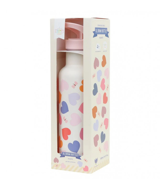A LITTLE LOVELY COMPANY XL Stainless steel drink bottle: Hearts 500ML