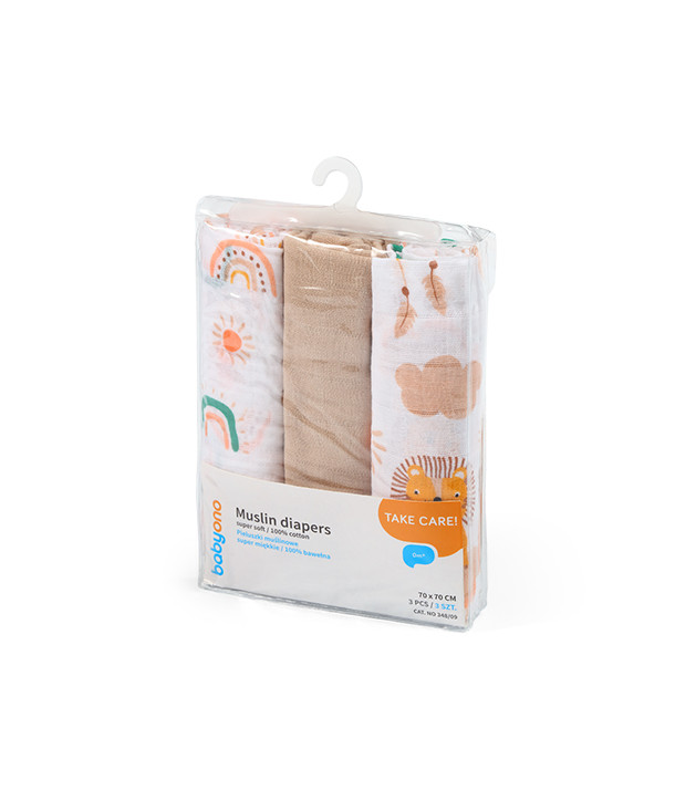 BABYONO Muslin diapers. Super soft 3pcs
