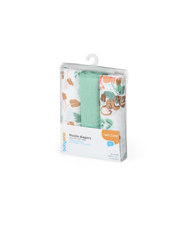 BABYONO Muslin diapers. Super soft 3pcs