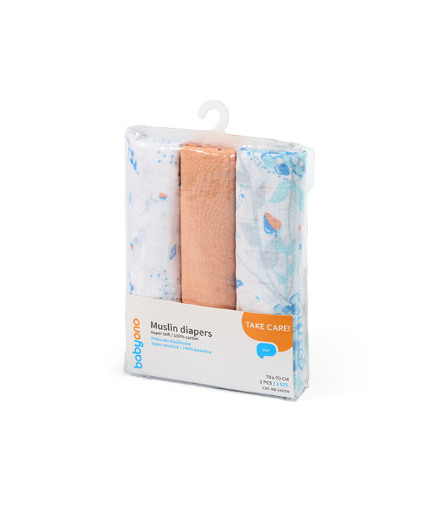 BABYONO Muslin diapers. Super soft 3pcs