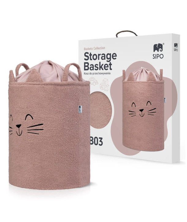 SIPO Toy Storage Basket XL – Premium Bouclé Edition PINK CAT 43L
