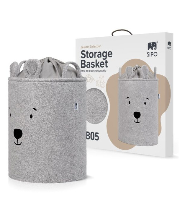 SIPO Toy Storage Basket XL – Premium Bouclé Edition GREY BEAR 43L