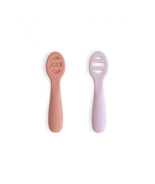 MUSHIE Σετ 2 Εκπαιδευτικά Κουταλάκια Σιλικόνης Rose/Soft Lilac – 2 Pack