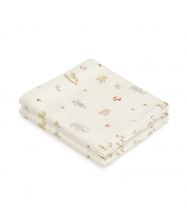 Cam Cam Muslin Cloth, Printed, 2-pack - GOTS - Vintage Toys