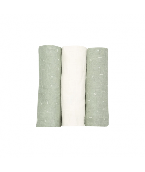 TROIS KILOS SEPT Set of 3 Muslin Swaddles – Mint/White