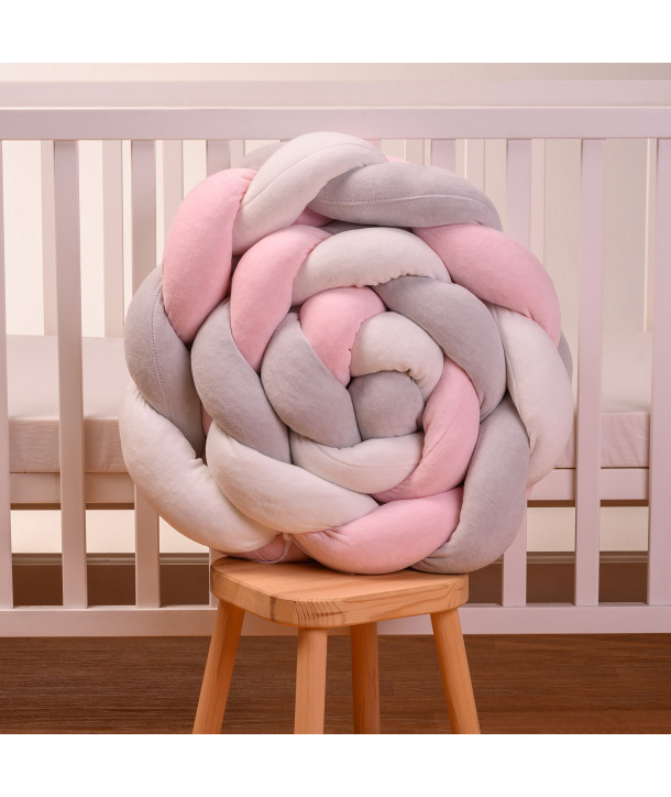 ABO Velvet Braided Crib Bumper Pink White Grey 2.10m