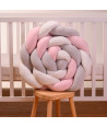 ABO Velvet Braided Crib Bumper Pink White Grey 2.10m