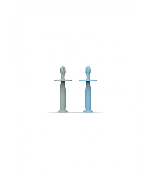MATCHSTICK MONKEY TRAINING TOOTHBRUSH WITH STOPPER - MINT GREEN & LIGHT BLUE