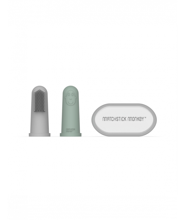 MATCHSTICK MONKEY BABY FINGER TOOTHBRUSH GREY & MINT GREEN