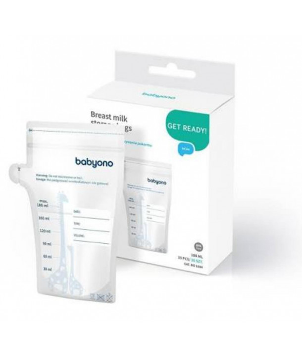 Babyono Breast Milk Storage Bags Σακουλάκια Αποθήκευσης Μητρικού Γάλακτος με Χωνί 180ml 30 Τεμάχια