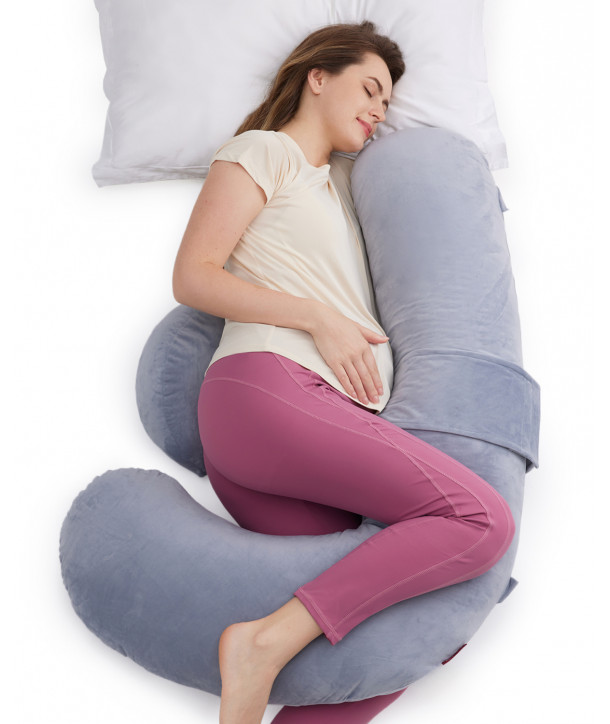 Momcozy F-Shape Air Layer μαξιλάρι εγκυμοσύνης Velvet Grey